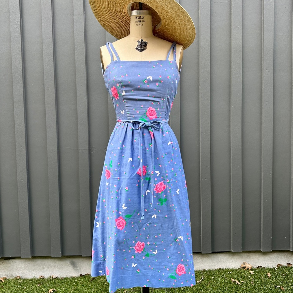 Vintage Malia Honolulu Periwinkle Floral Strappy Sun Dress - Picture 3 of 14